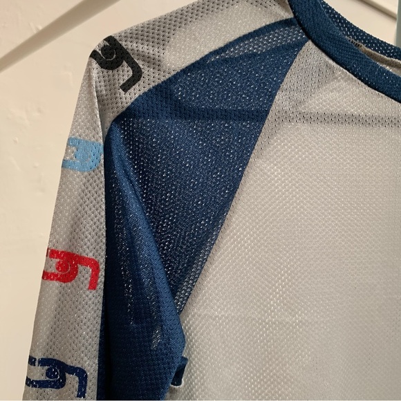 VINTAGE Y2K mesh rave top silver blue graphic back pocket club festival wear - Picture 5 of 9